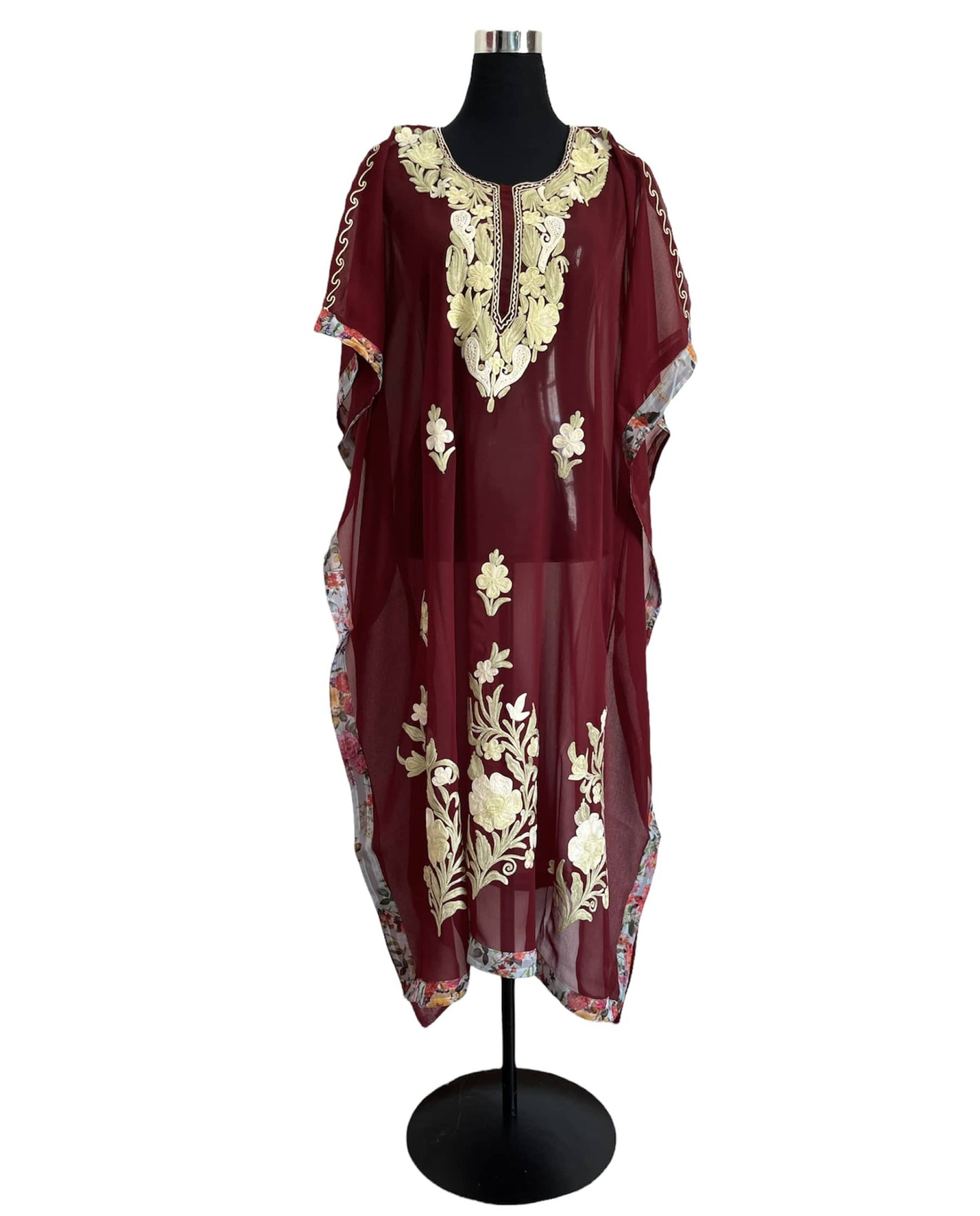 Maroon Aari embroidered Kaftan