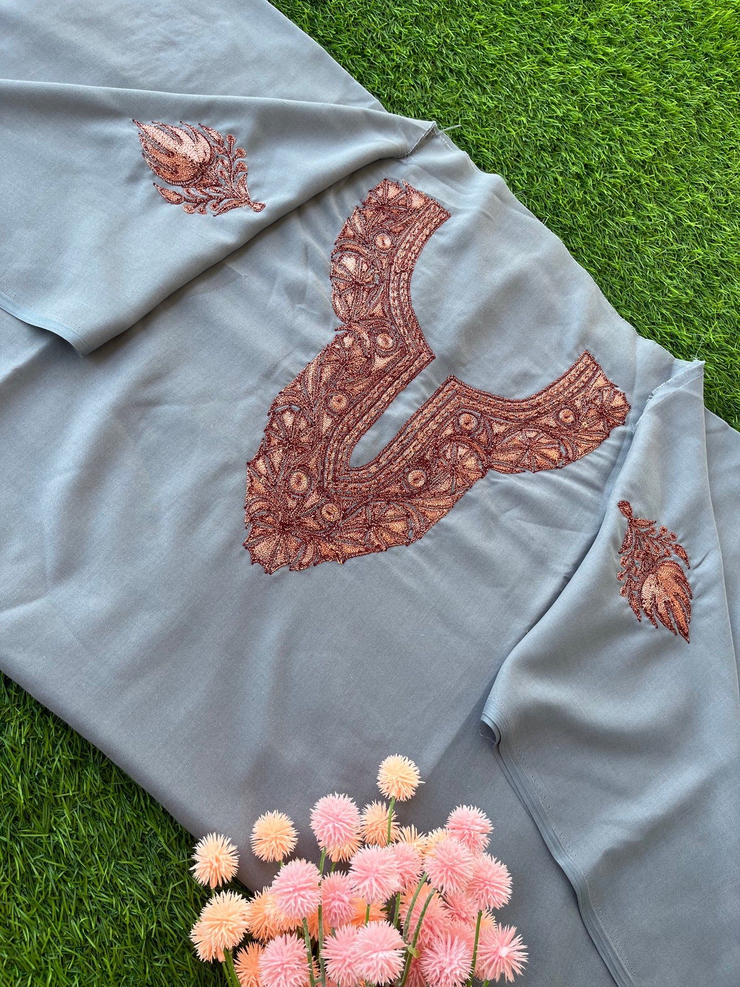 Cotton Bluish Grey Two Piece Set (Tilla Embroidered)