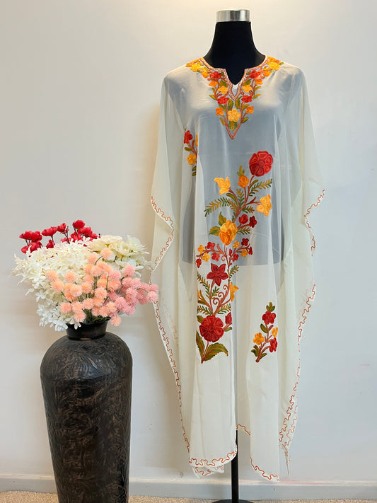 Georgette White Aari embroidered Kaftan