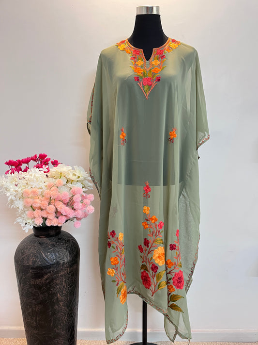 Georgette Green Aari embroidered Kaftan